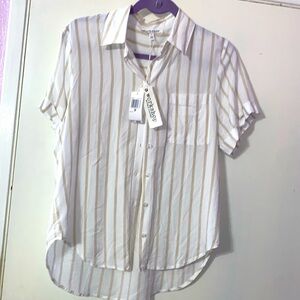 white/khaki striped button down shirt